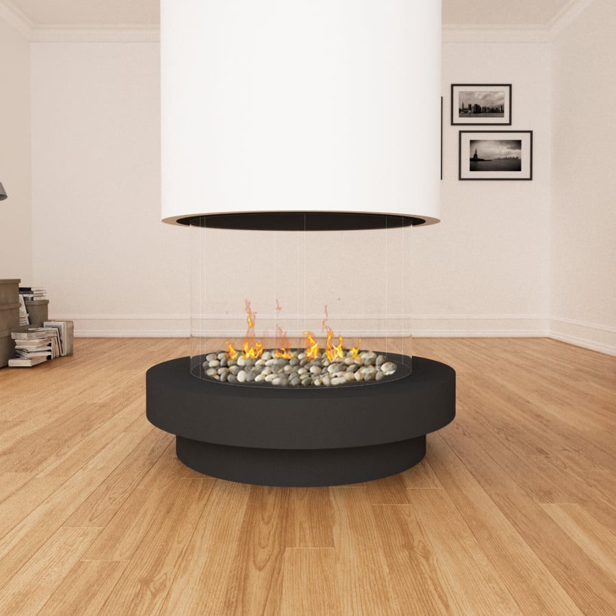 Foyer autoportant 360 (75 × 65 courbe tunnel) sans hotte, avec base