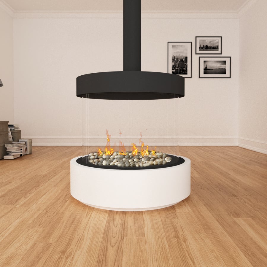 Foyer autoportant 360 (75 × 65 courbe tunnel) avec hotte, sans base