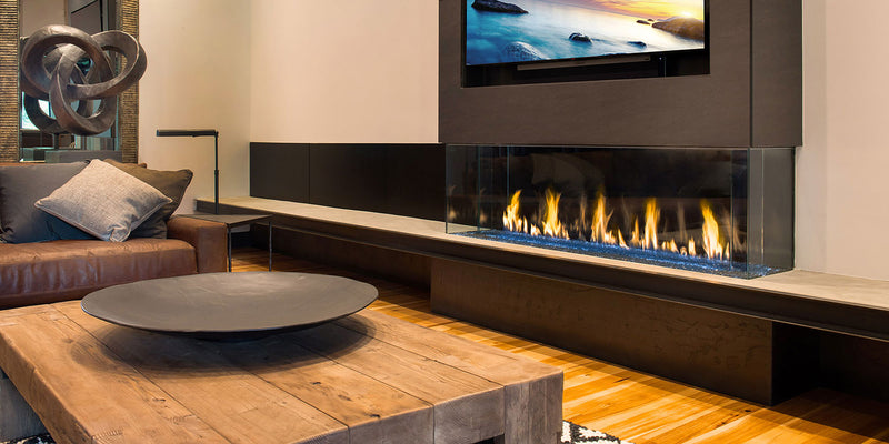 DaVinci Collection Bay three-sided custom gas fireplace