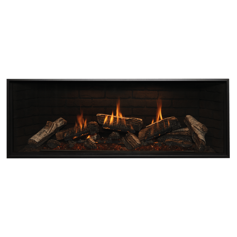 Kozy Heat Nordik 60TL tall linear gas fireplace with traditional log media
