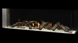 Kozy Heat Generation 7220 large three-sided gas fireplace with birch log presentation