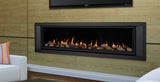 Kozy Heat Callaway 72 large-format gas fireplace with ledge rock surround