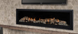 Kozy Heat Callaway 72 linear gas fireplace with birch media in a wood-accent room
