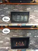 Kozy Heat Chaska 335S gas insert installed in a masonry opening