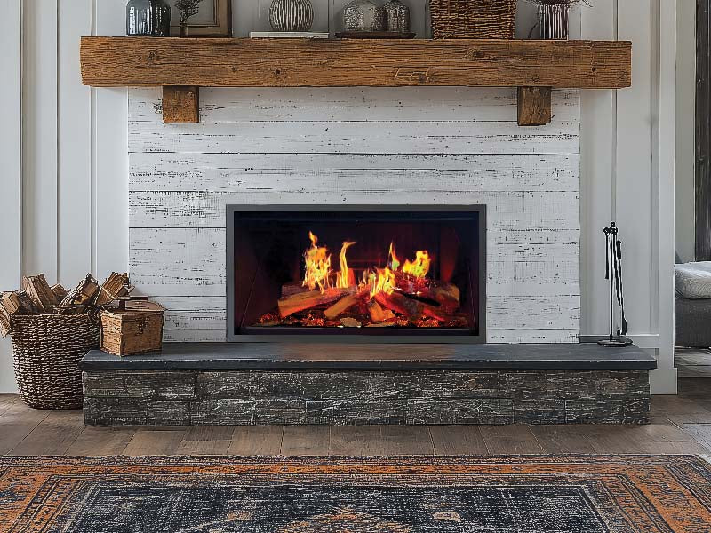 DaVinci 31 GreenSmart holographic electric insert installed in a fireplace
