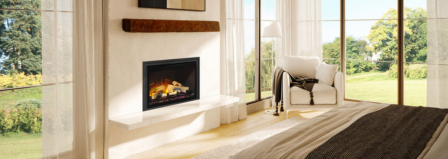 Regency Ei25 electric fireplace insert in a finished room