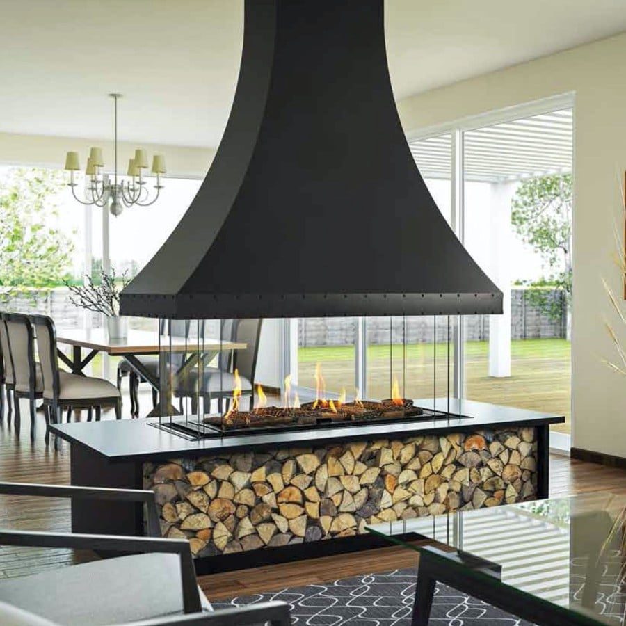 Foyer Island 130 (sans hotte, avec base) + hotte décorative