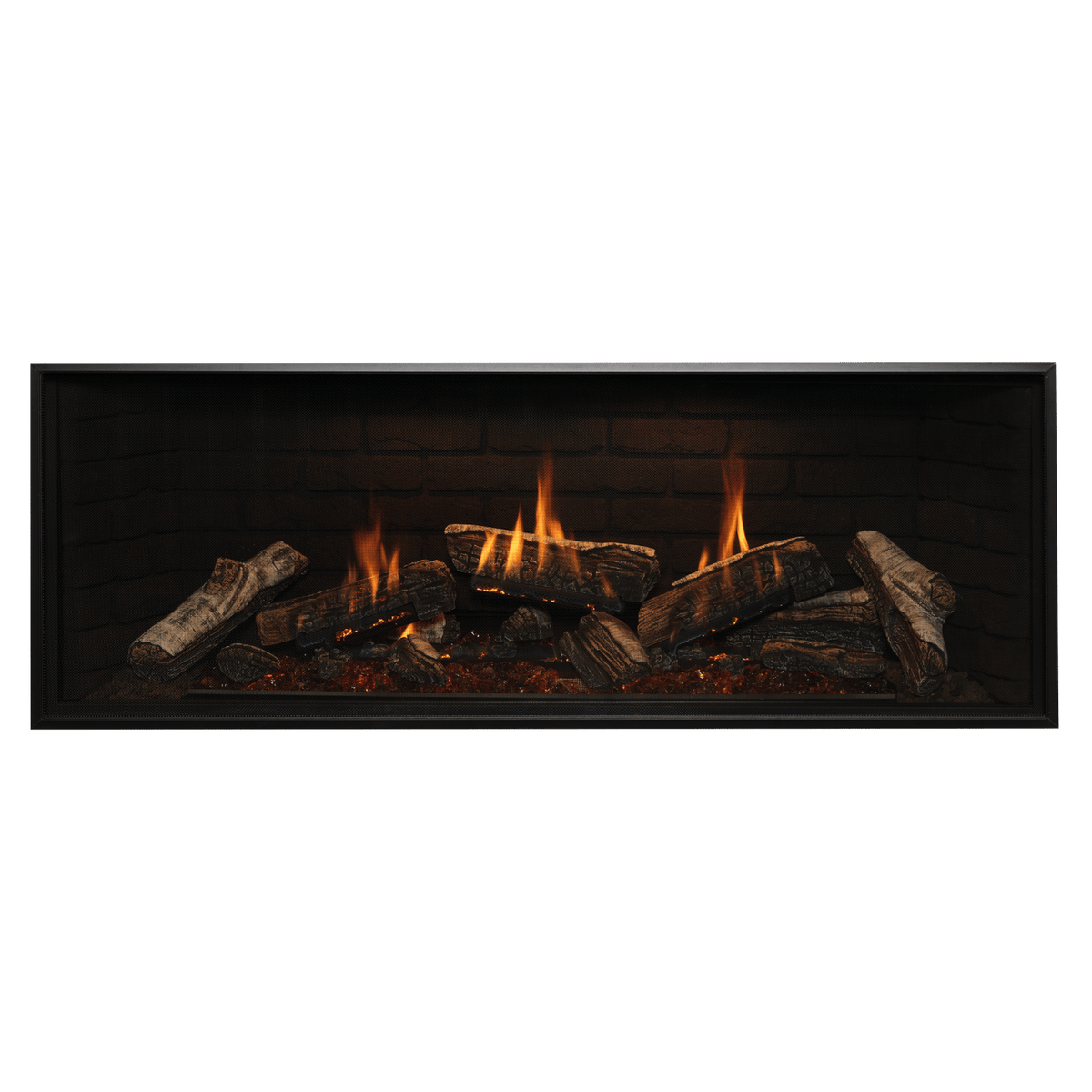 Kozy Heat Nordik 60TL tall linear gas fireplace with traditional log media