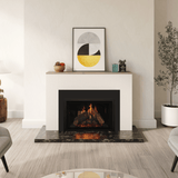 Kozy Heat Nordik 29i gas insert installed in a contemporary masonry fireplace