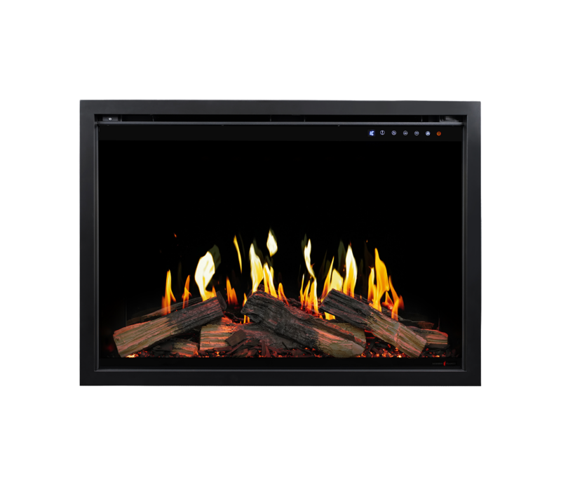 Modern Flames Orion V2 Traditional 36-inch electric fireplace with yellow flames and illuminated logs