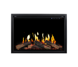Modern Flames Orion V2 Traditional 36-inch electric fireplace with yellow flames and illuminated logs