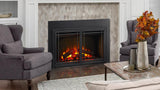 SimpliFire 35-inch electric fireplace insert shown with optional Mission door front and surround, sold separately