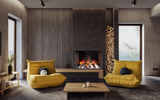 Lifestyle rendering with optional split logs and decorative side panels