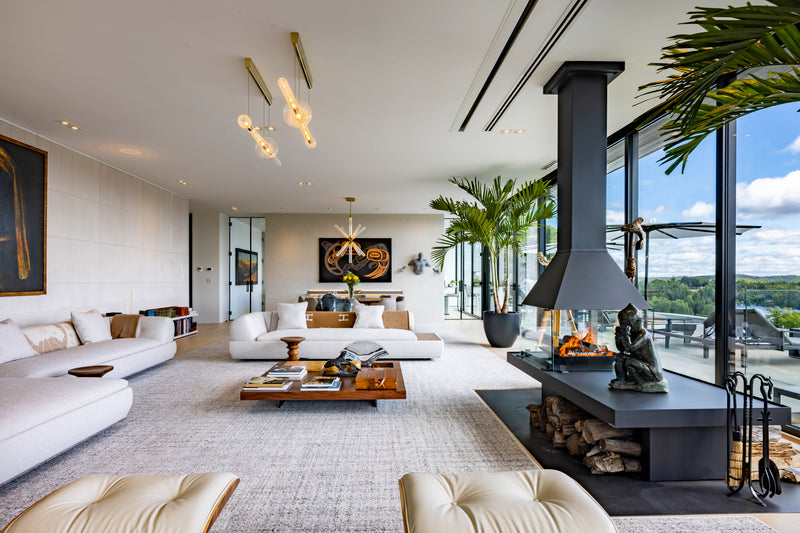 Modern living room with a Don-Bar central fireplace