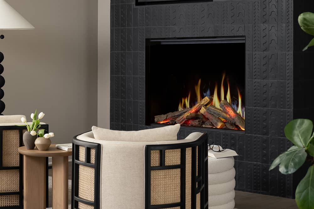 Valor HE6-LC LCD electric fireplace with optional glowing traditional logs and clean installation kit