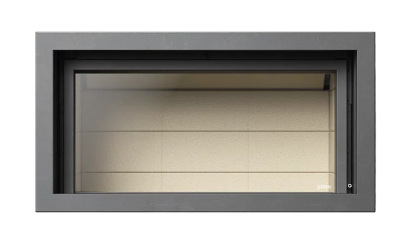 Rectangular metal box with a beige interior on a white background