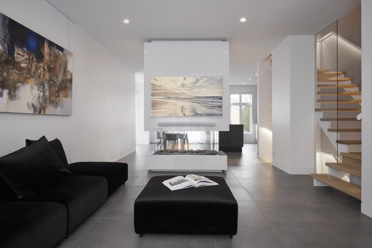 Projet résidentiel à l’Île-des-Sœurs avec foyer central contemporain, architecture GHOCHE
