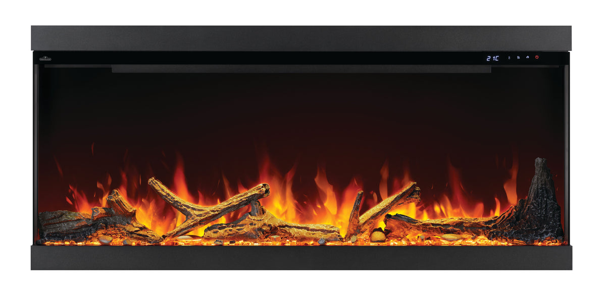 Straight-on product with Beach Fire logs and Woodland media.