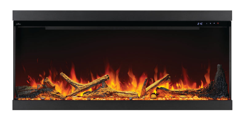 Straight-on product with Beach Fire logs and Woodland media.