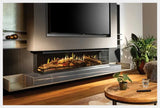NetZero E-One front-facing holographic fireplace installation