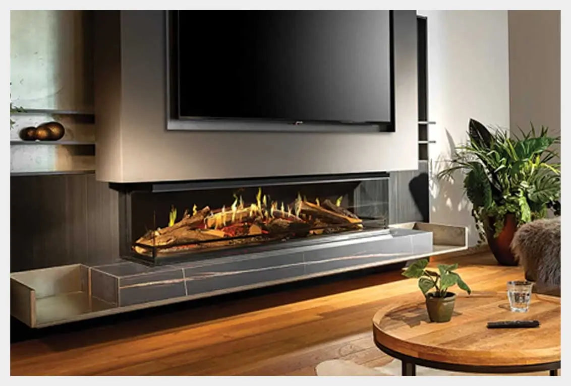 NetZero E-One front-facing holographic fireplace installation