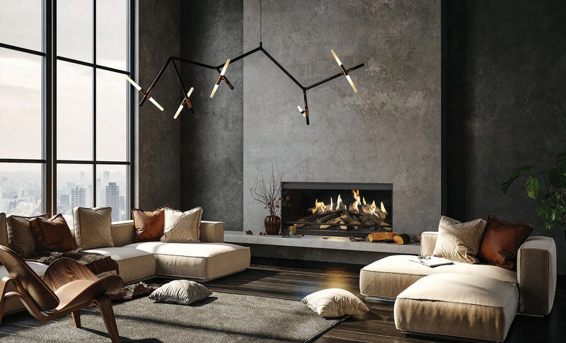 NetZero E-One holographic fireplace in a luxury interior