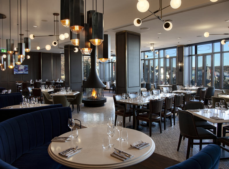 Fairmont Tremblant lounge with Ortal circular fireplace