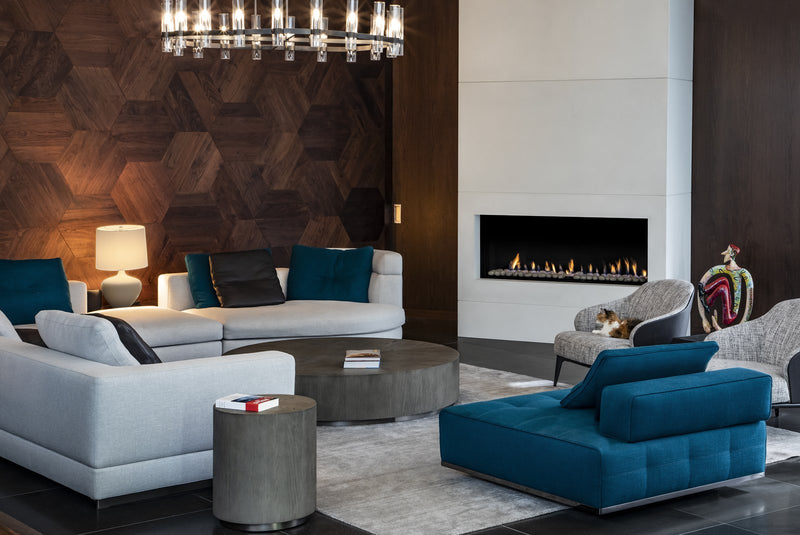 Ortal Front Facing 130 gas fireplace in a contemporary Stanstead residence