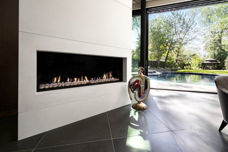 Ortal Front Facing 130 fireplace installation in Stanstead, Quebec