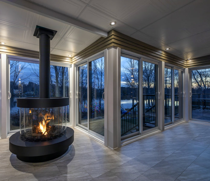 Panoramic Ortal 360 fireplace installation in Magog