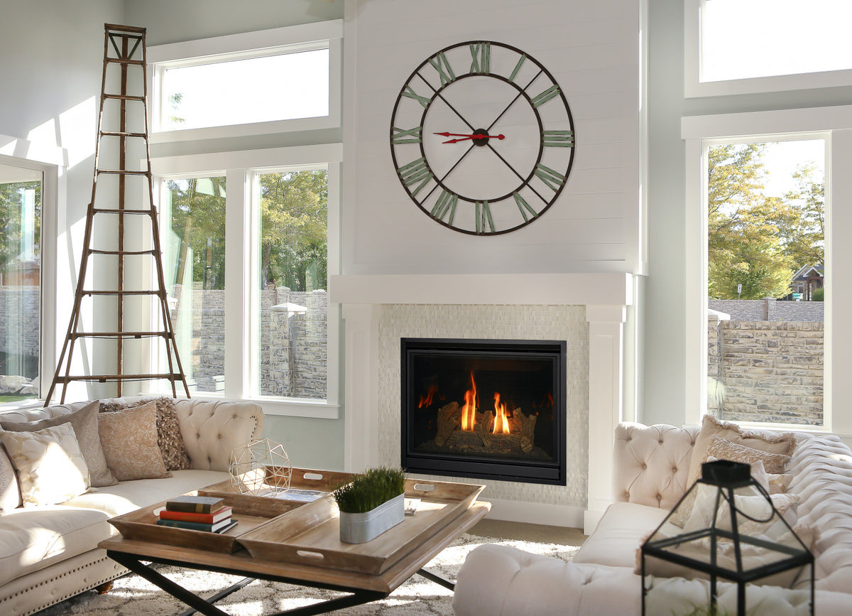 Kozy Heat SP41 slim-profile gas fireplace installed in a bright contemporary living room