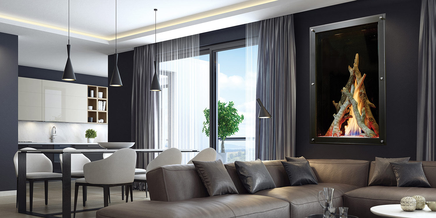 DaVinci Maestro Vertical gas fireplace installed in a contemporary living room