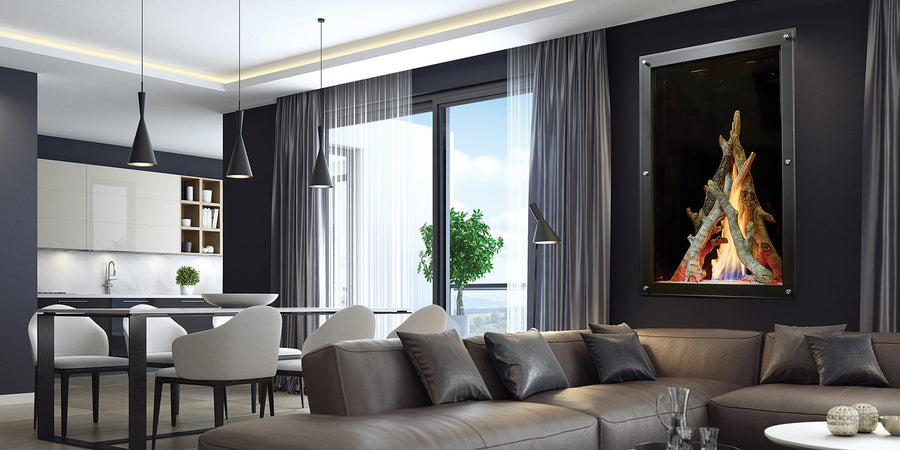 DaVinci Maestro Vertical gas fireplace installed in a contemporary living room